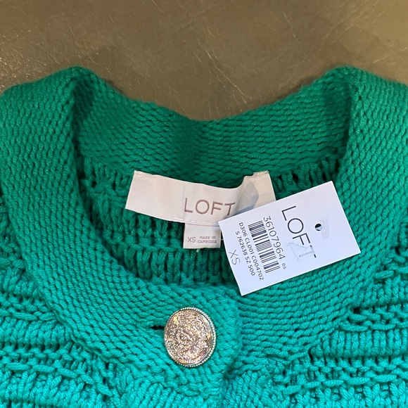 LOFT Textured Green Cardigan Jacket with Gold Buttons - Picture 5 of 8